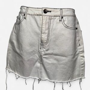 White Denim Mini Skirt with Frayed Hem